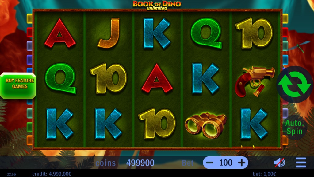 Screenshot of Book of Dino Unlimited slot from Swintt