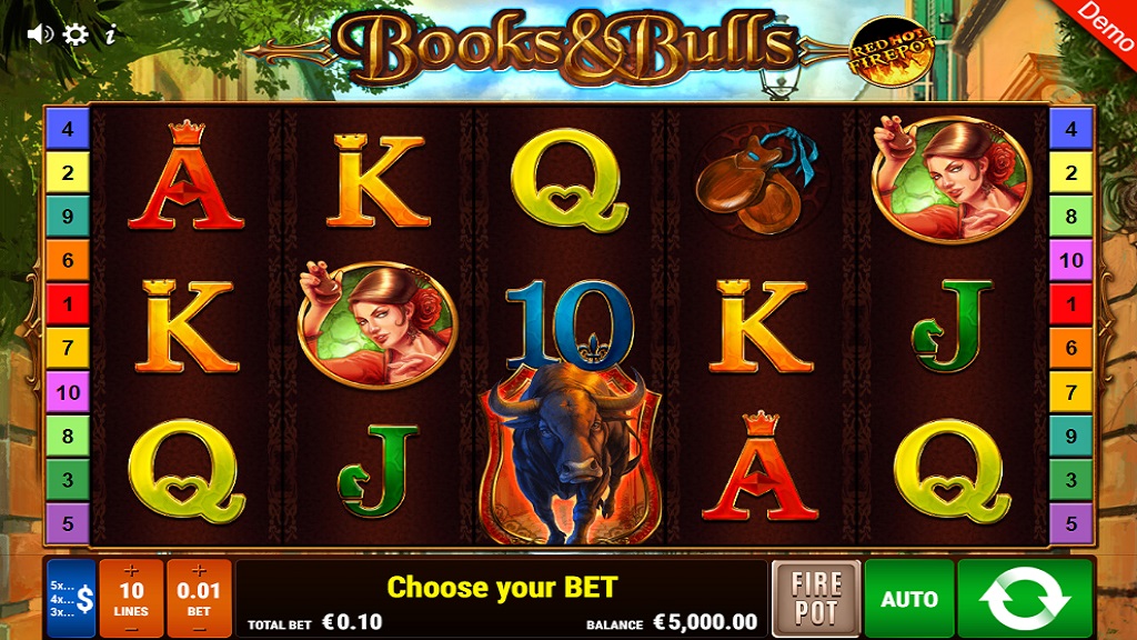 Screenshot of Books and Bulls Red Hot Firepot slot from Gamomat