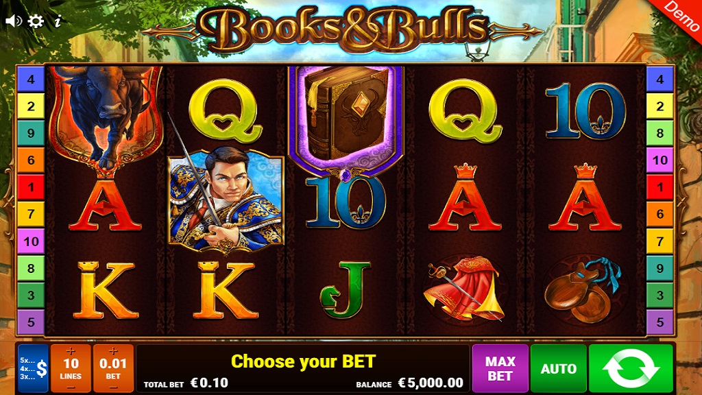 Screenshot of Books and Bulls slot from Gamomat