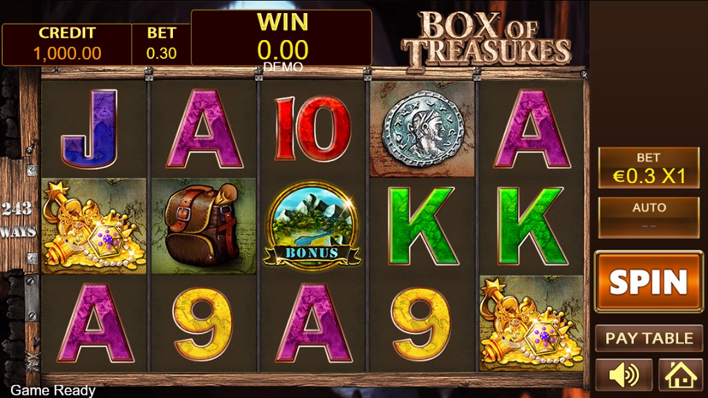 Screenshot of Box of Treasures slot from Playstar
