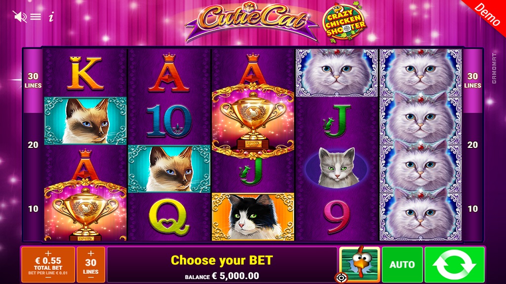 Screenshot of Cutie Cat Crazy Chicken Shooter slot from Gamomat