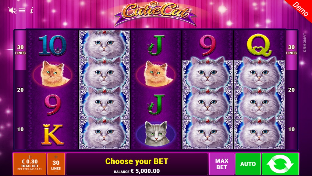 Screenshot of Cutie Cat slot from Gamomat