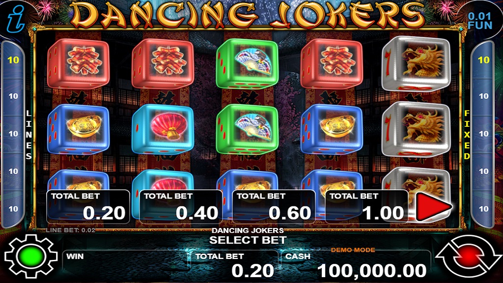 Screenshot of Dancing Jokers slot from CT Interactive