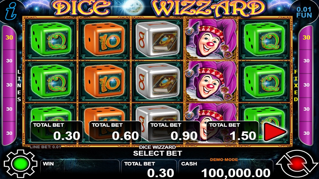 Screenshot of Dice Wizzard slot from CT Interactive