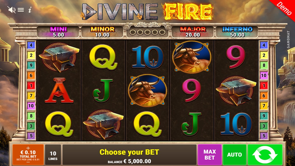 Screenshot of Divine Fire slot from Gamomat