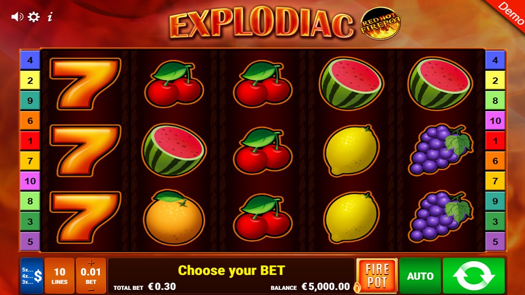 Screenshot of Explodiac Red Hot Firepot slot from Gamomat