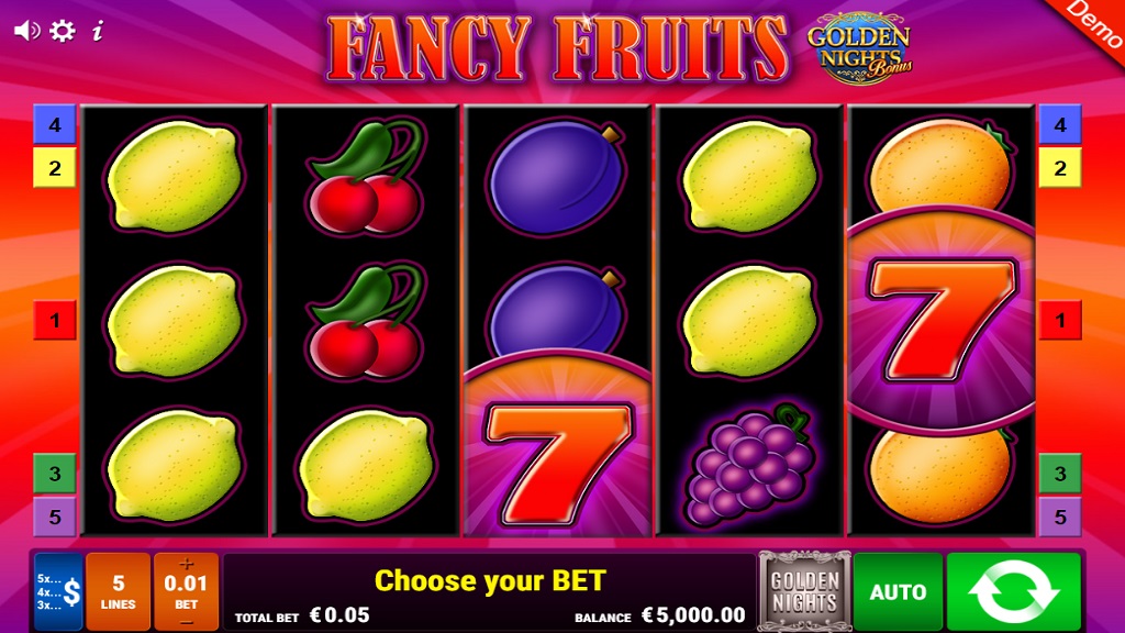 Screenshot of Fancy Fruits Golden Nights slot from Gamomat