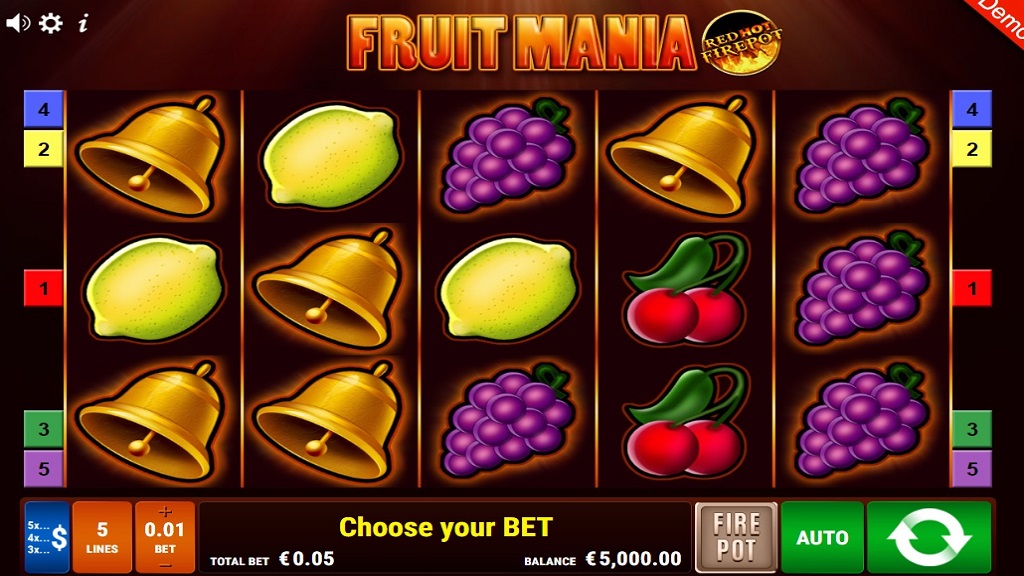 Screenshot of Fruit Mania Red Hot Firepot slot from Gamomat