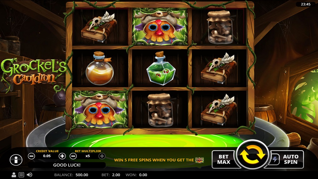 Screenshot of Grockel's Cauldron slot from Swintt