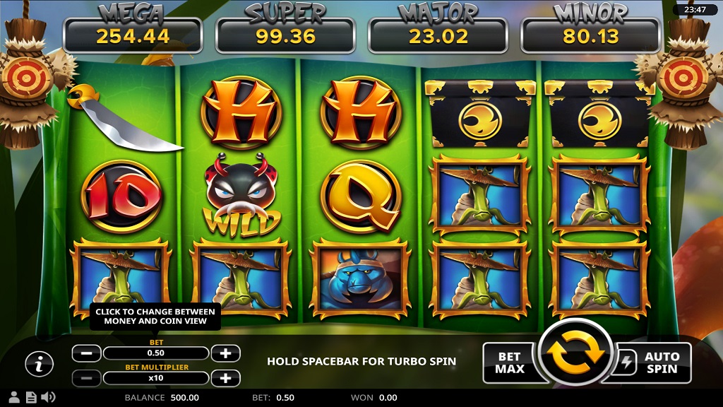 Screenshot of Hachi's Quest of Heroes slot from Swintt