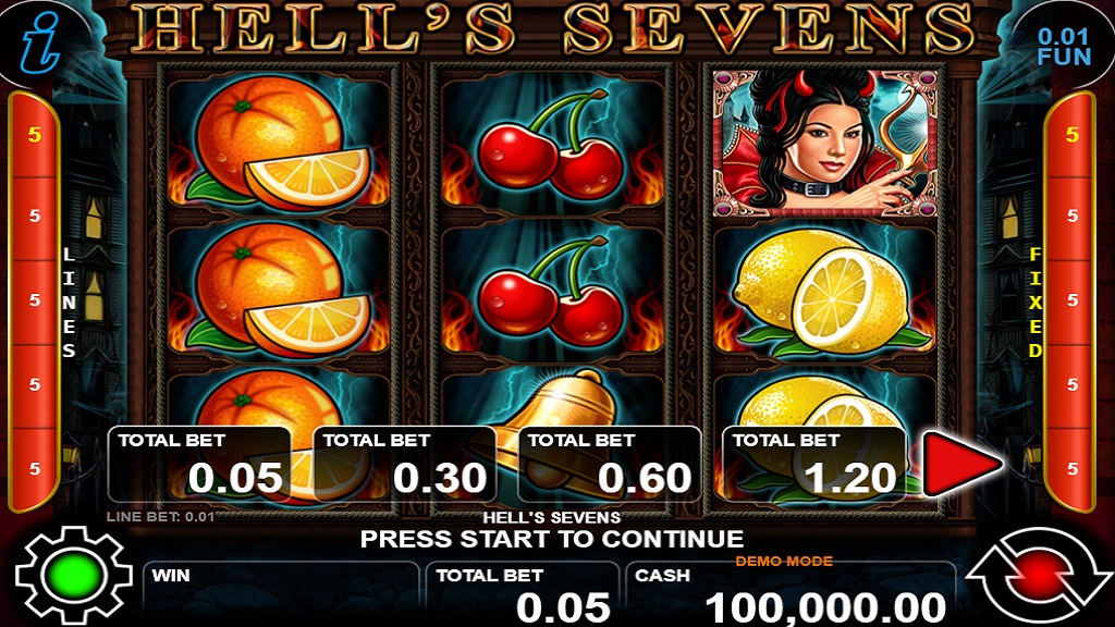 Screenshot of Hell's Sevens slot from CT Interactive