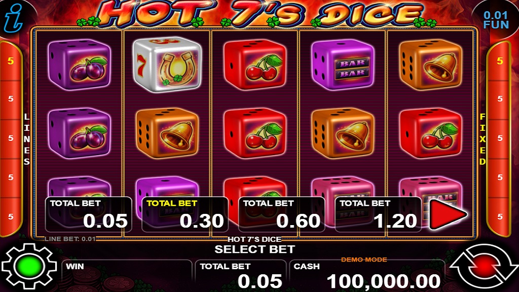 Screenshot of Hot 7's Dice slot from CT Interactive