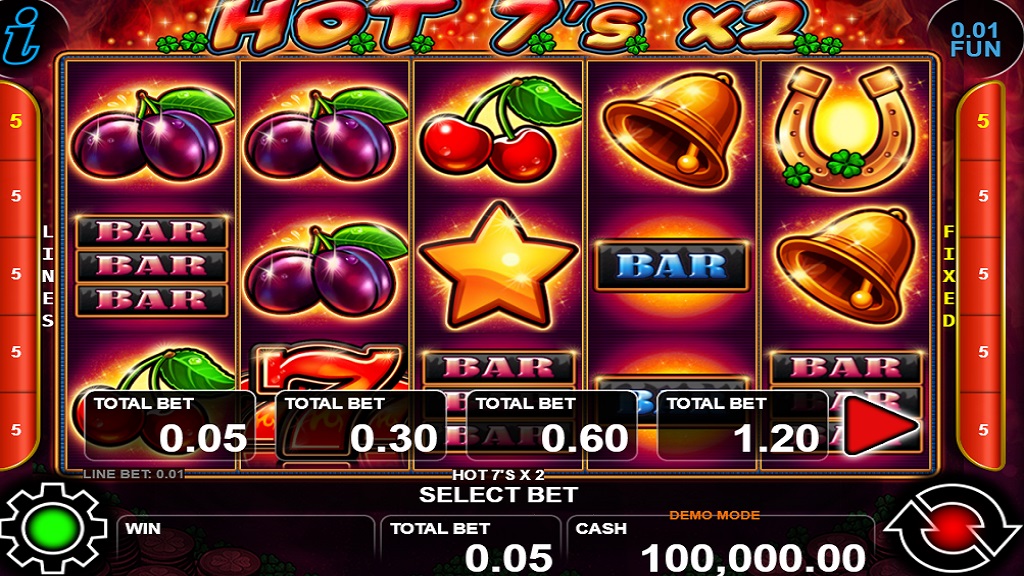 Screenshot of HOT 7's X 2 slot from CT Interactive