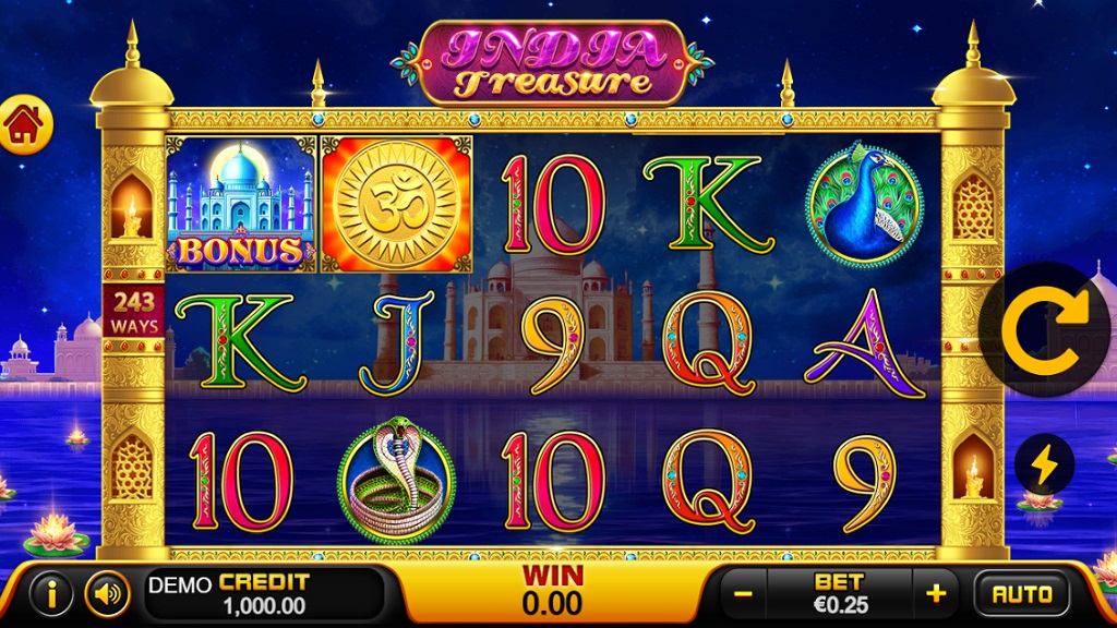 Screenshot of India Treasure slot from Playstar