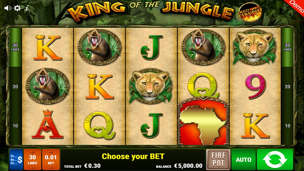 Screenshot of King of The Jungle Red Hot Firepot slot from Gamomat