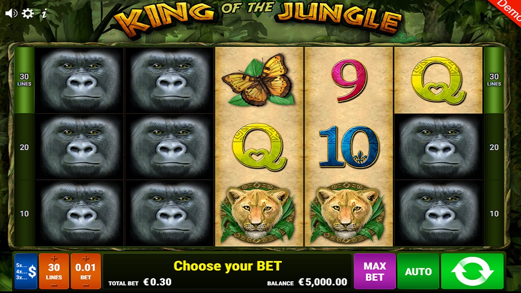 Screenshot of King of the Jungle slot from Gamomat
