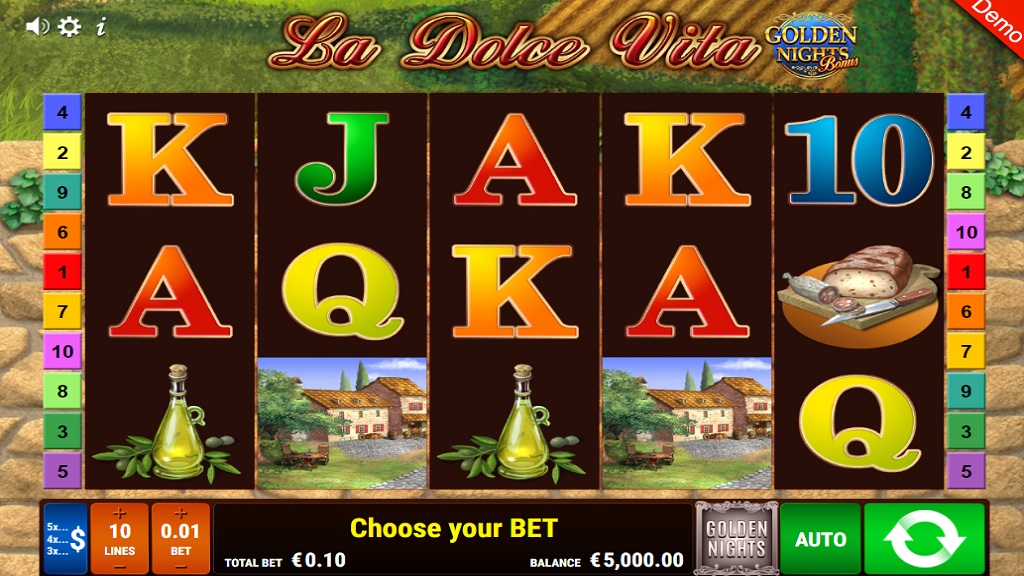 Screenshot of La Dolce Vita Golden Nights slot from Gamomat