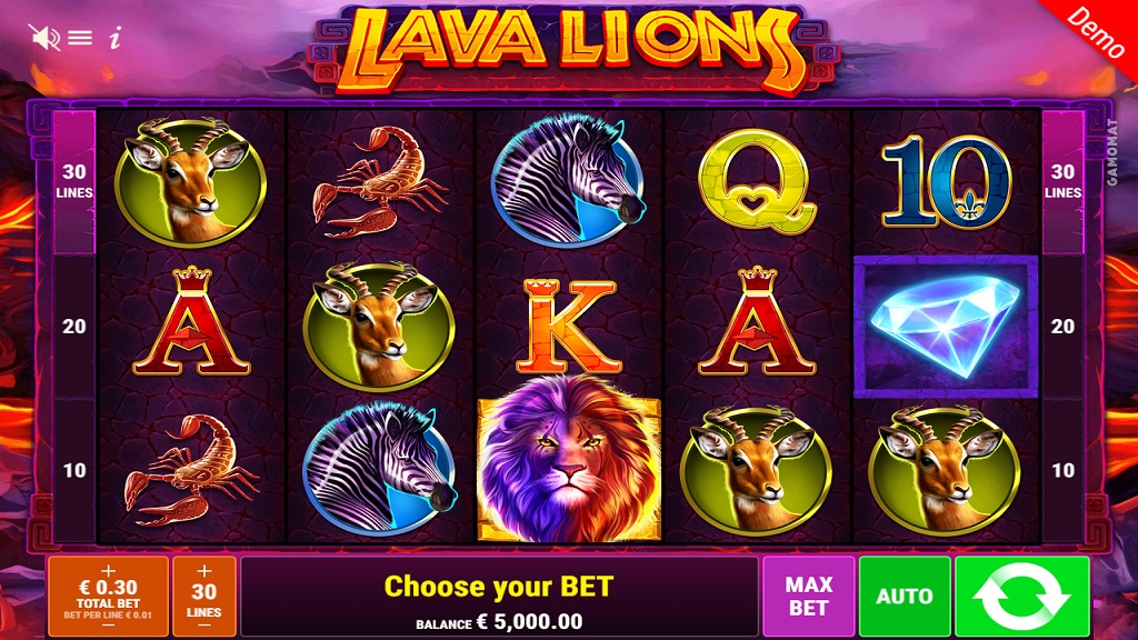 Screenshot of Lava Lions slot from Gamomat