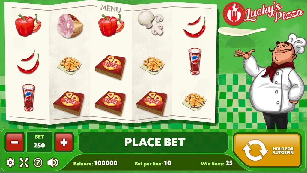 Screenshot of Lucky's Pizza slot from PlayPearls