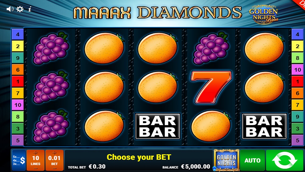 Screenshot of Maaax Diamonds Golden Nights slot from Gamomat