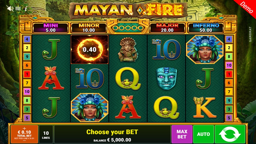 Screenshot of Mayan Fire slot from Gamomat