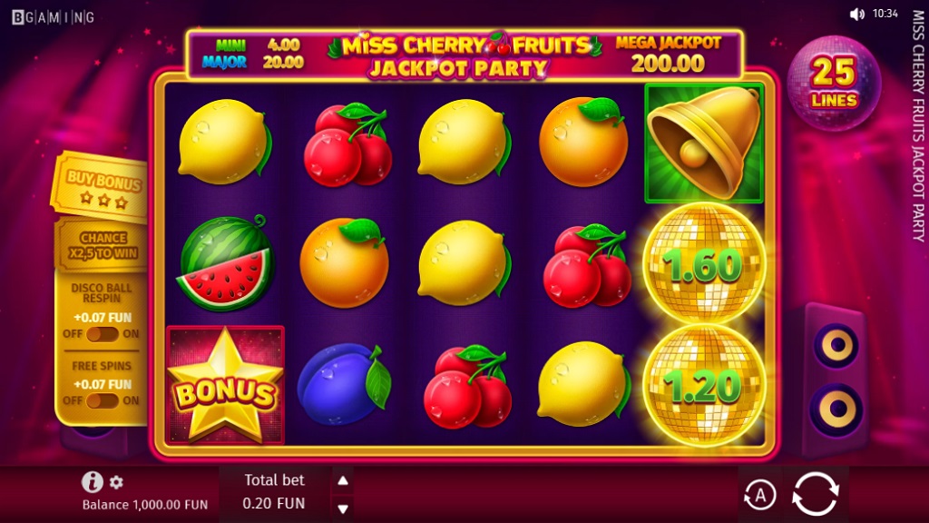 Screenshot of Miss Cherry Fruits Jackpot Party slot from BGaming