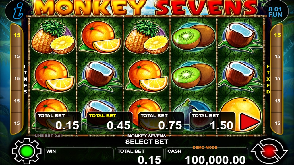 Screenshot of Monkey Sevens slot from CT Interactive