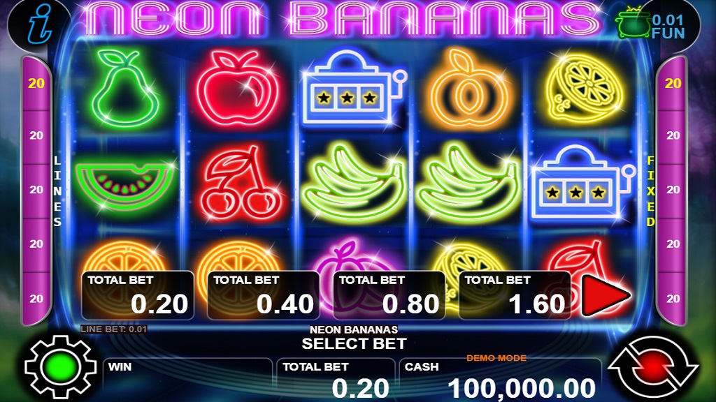 Screenshot of Neon Bananas slot from CT Interactive