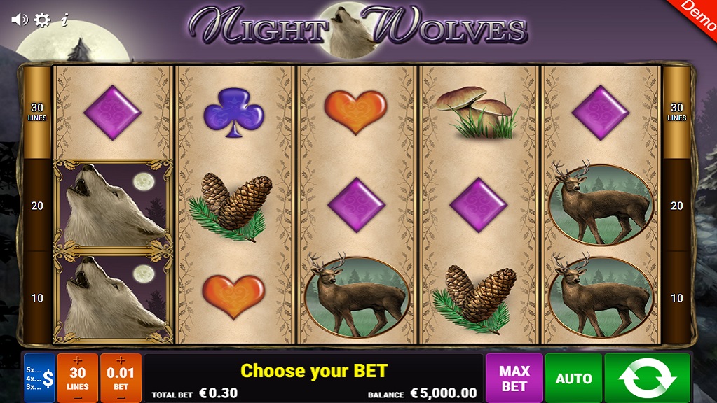 Screenshot of Night Wolves slot from Gamomat