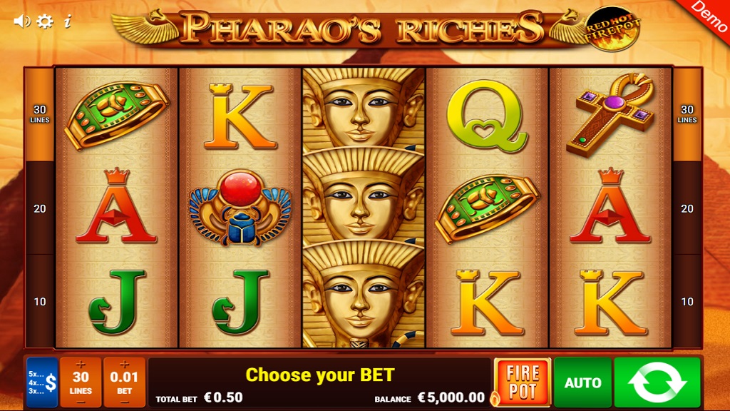 Screenshot of Pharao's Riches Red Hot Firepot slot from Gamomat