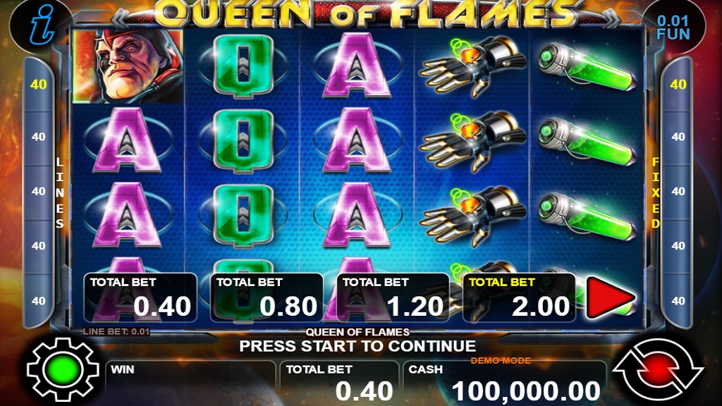 Screenshot of Queen of Flames slot from CT Interactive