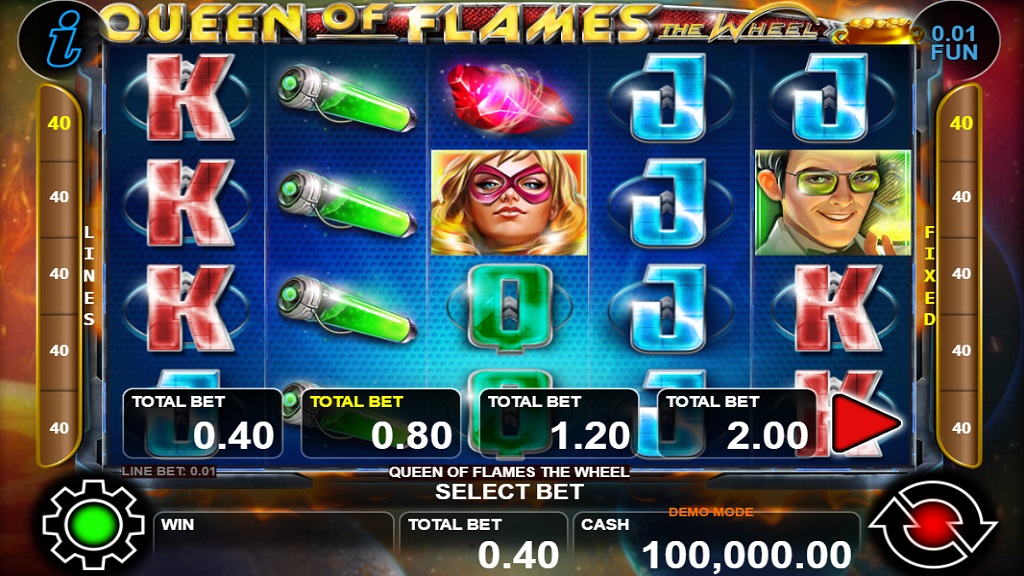 Screenshot of Queen of Flames the Wheel slot from CT Interactive