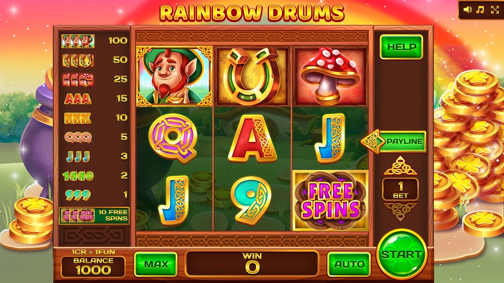 Screenshot of Rainbow Drums slot from InBet