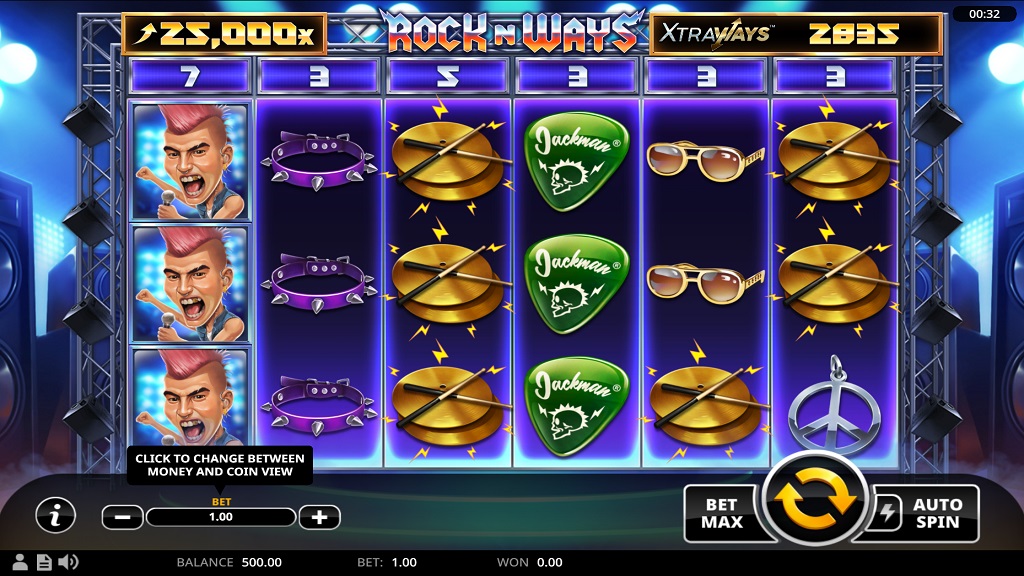 Screenshot of Rock n' Ways XtraWays slot from Swintt