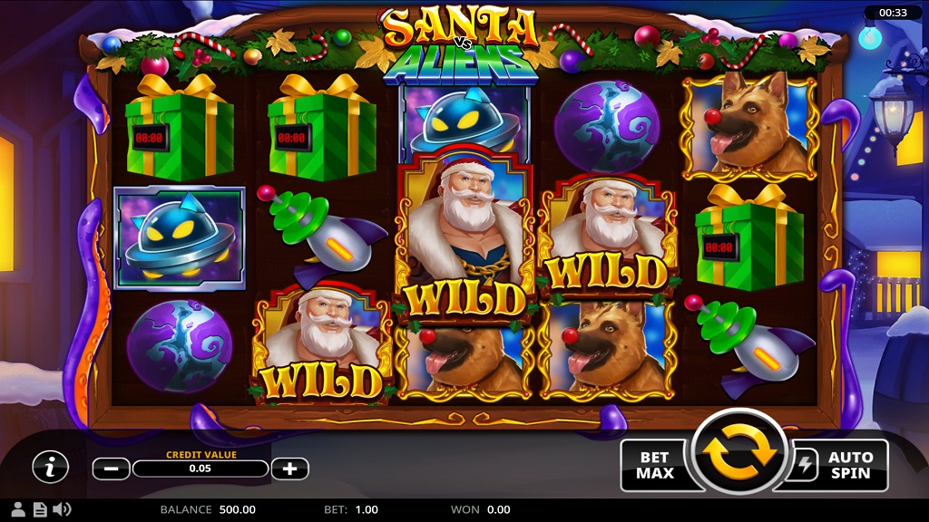 Screenshot of Santa VS Aliens slot from Swintt