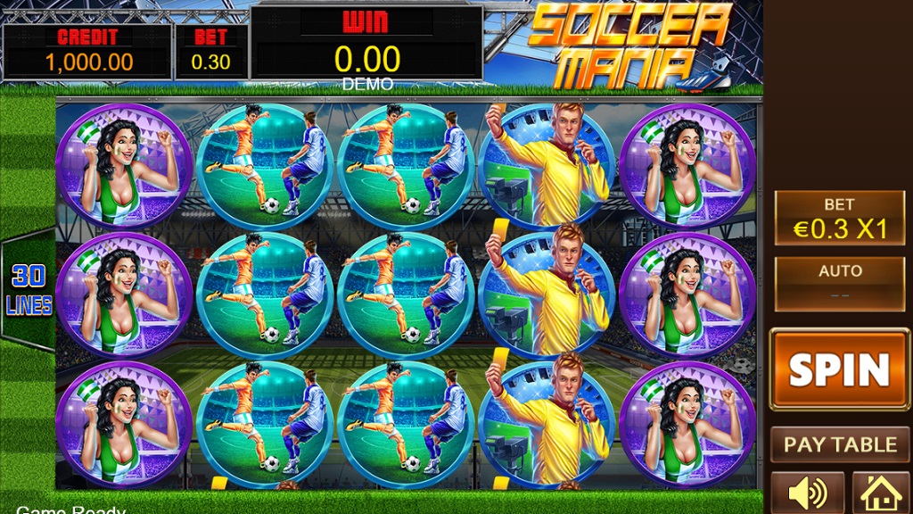 Screenshot of Soccer Mania slot from Playstar