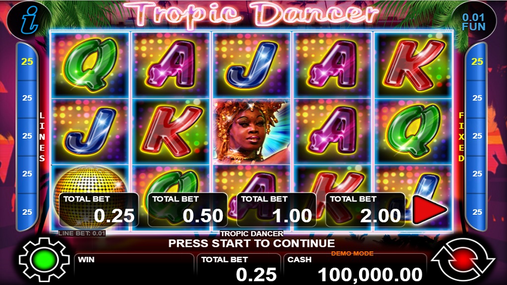 Screenshot of Tropic Dancer slot from CT Interactive