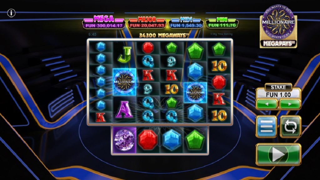 Screenshot of Who Wants to be a Millionaire Megapays slot from Big Time Gaming