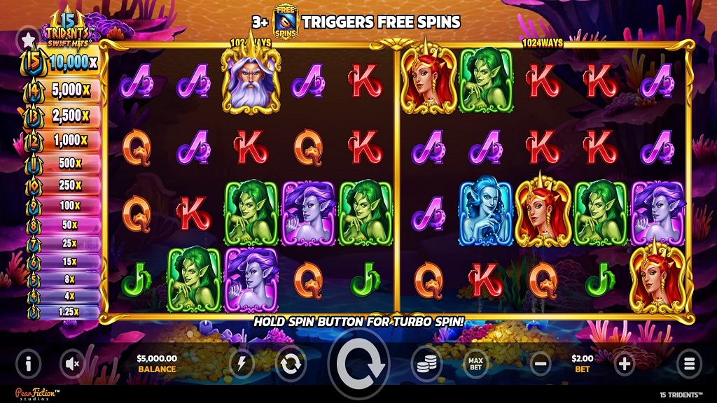 Screenshot of 15 Tridents slot from PearFiction