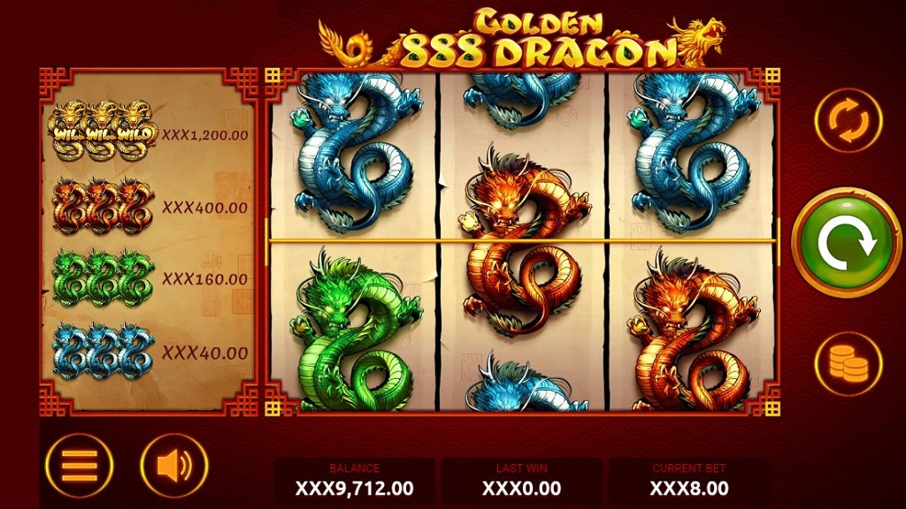 Screenshot of 888 Golden Dragon slot from Rakki