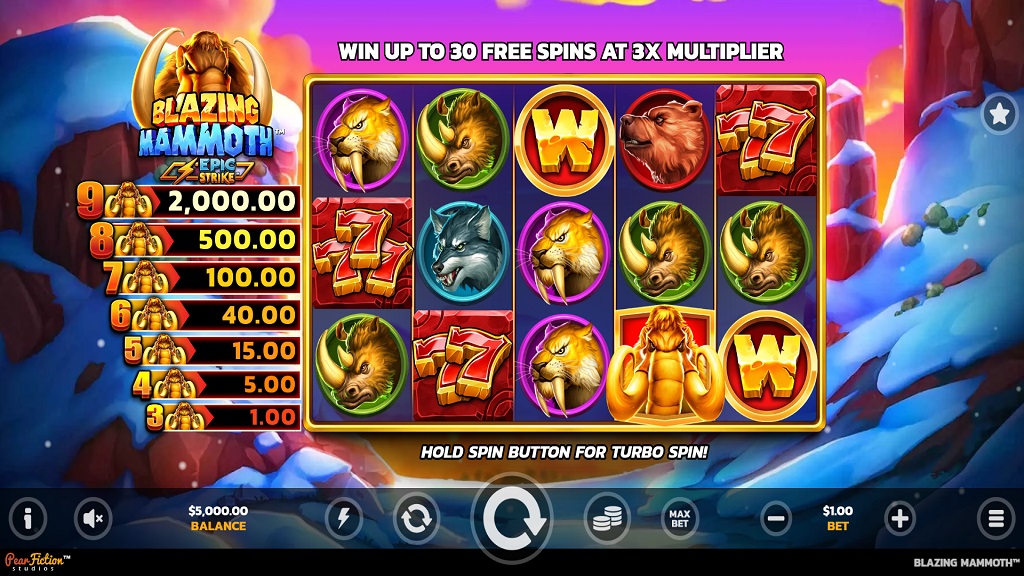 Screenshot of Blazing Mammoth slot from PearFiction