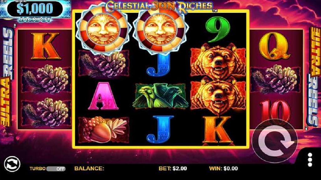 Screenshot of Celestial Sun Riches slot from Konami