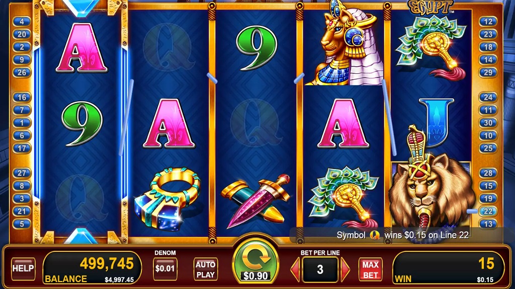 Screenshot of Pride of Egypt slot from Konami