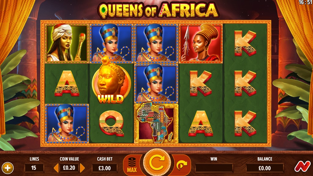 Screenshot of Queens of Africa slot from NetGaming