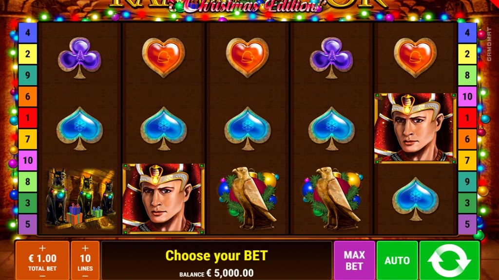 Screenshot of Ramses Book Christmas Edition slot from Gamomat