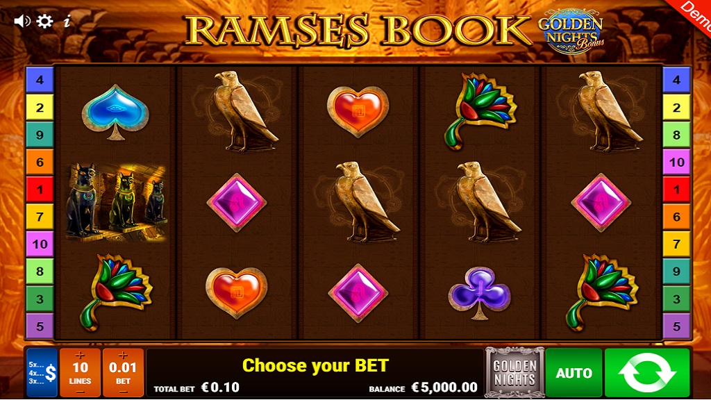 Screenshot of Ramses Book Golden Nights slot from Gamomat