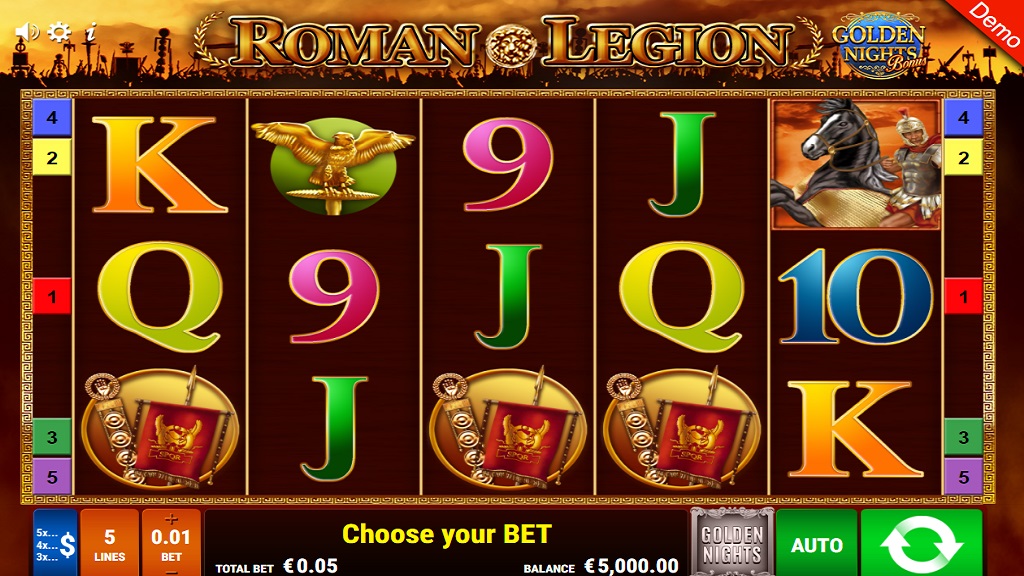 Screenshot of Roman Legion Golden Nights slot from Gamomat