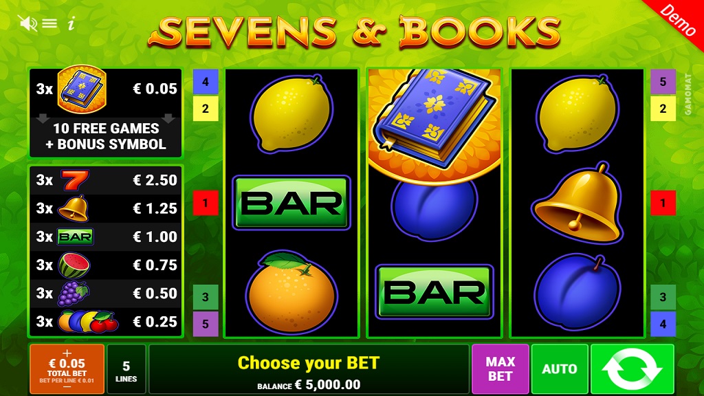 Screenshot of Sevens and Books slot from Gamomat