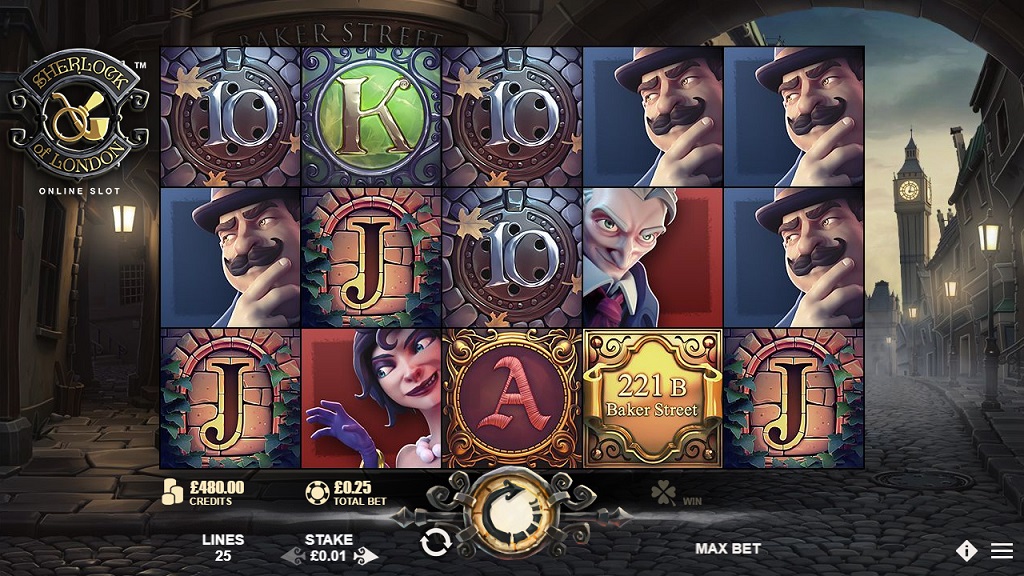 Screenshot of Sherlock of London slot from Rabcat