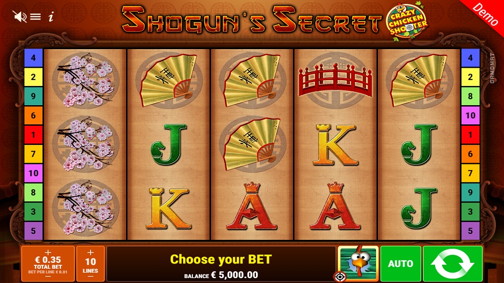 Screenshot of Shogun's Secret Crazy Chicken Shooter slot from Gamomat